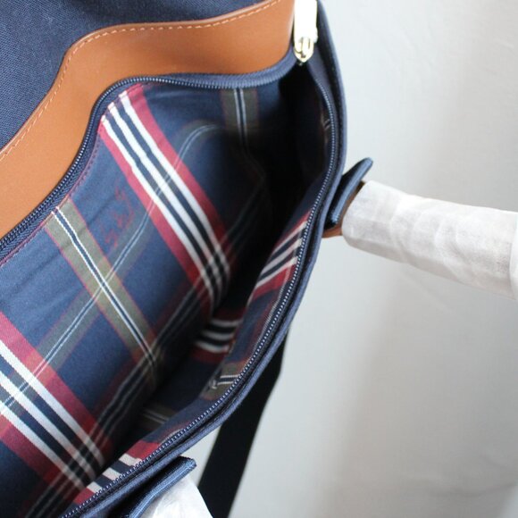 Brooks Brothers Canvas Leather Wells Briefcase in Navy Blue Blazer & Tan NWT - Picture 5 of 12
